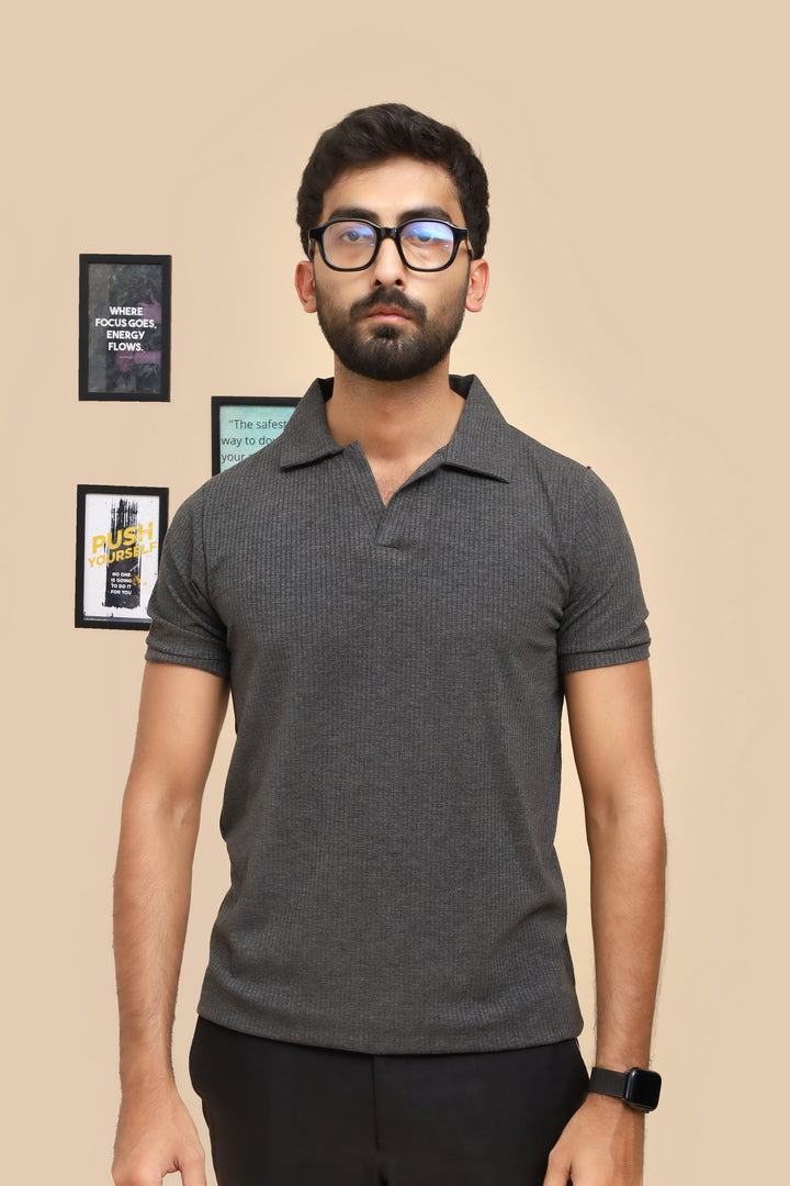 Drop Needle Charcoal Gray Polo