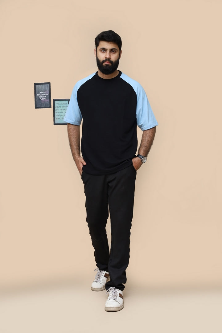 Raglan Sleeve Blue and Black Drop Shoulder