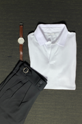 Drop Needle White Polo & Black Gurkha Pants