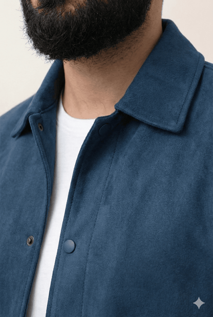 BLUE SUEDE BUTTON-UP JACKET