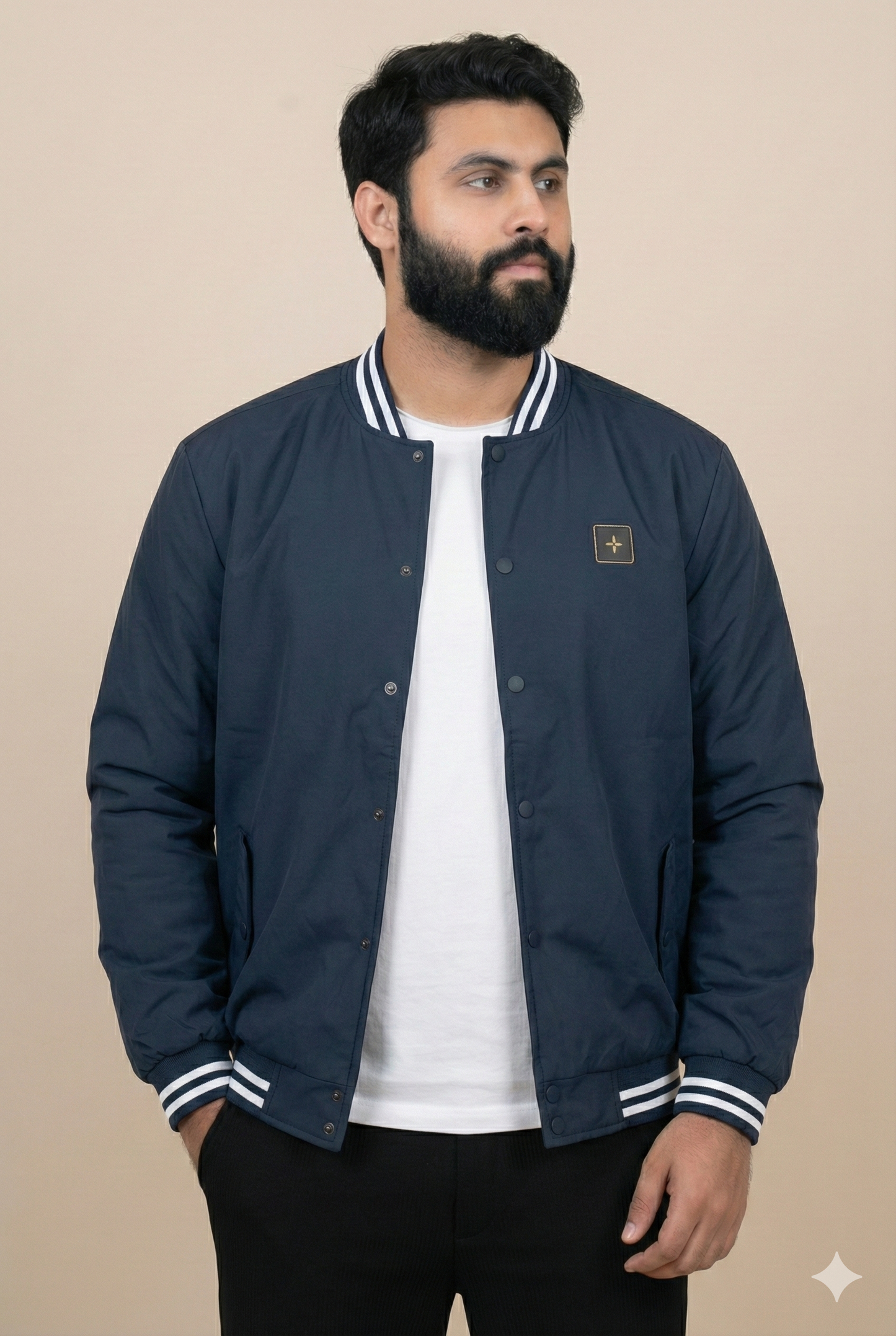 BLUE BUTTON-UP PUFFER JACKET