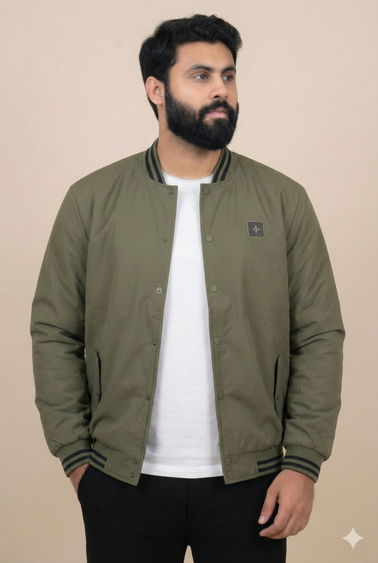 GREEN BUTTON-UP PUFFER JACKET